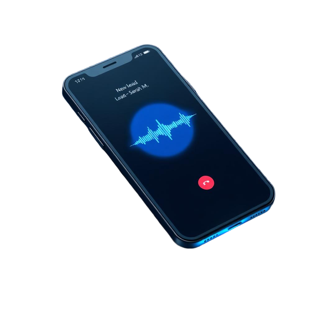 AI voice agent answering a real estate lead call on a smartphone